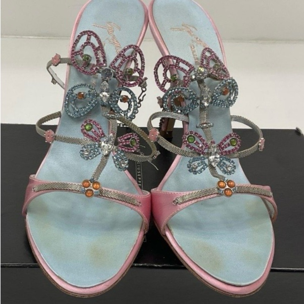 Zanotti Pink Butterfly Strap High Heel Sandals - Picture 2 of 4